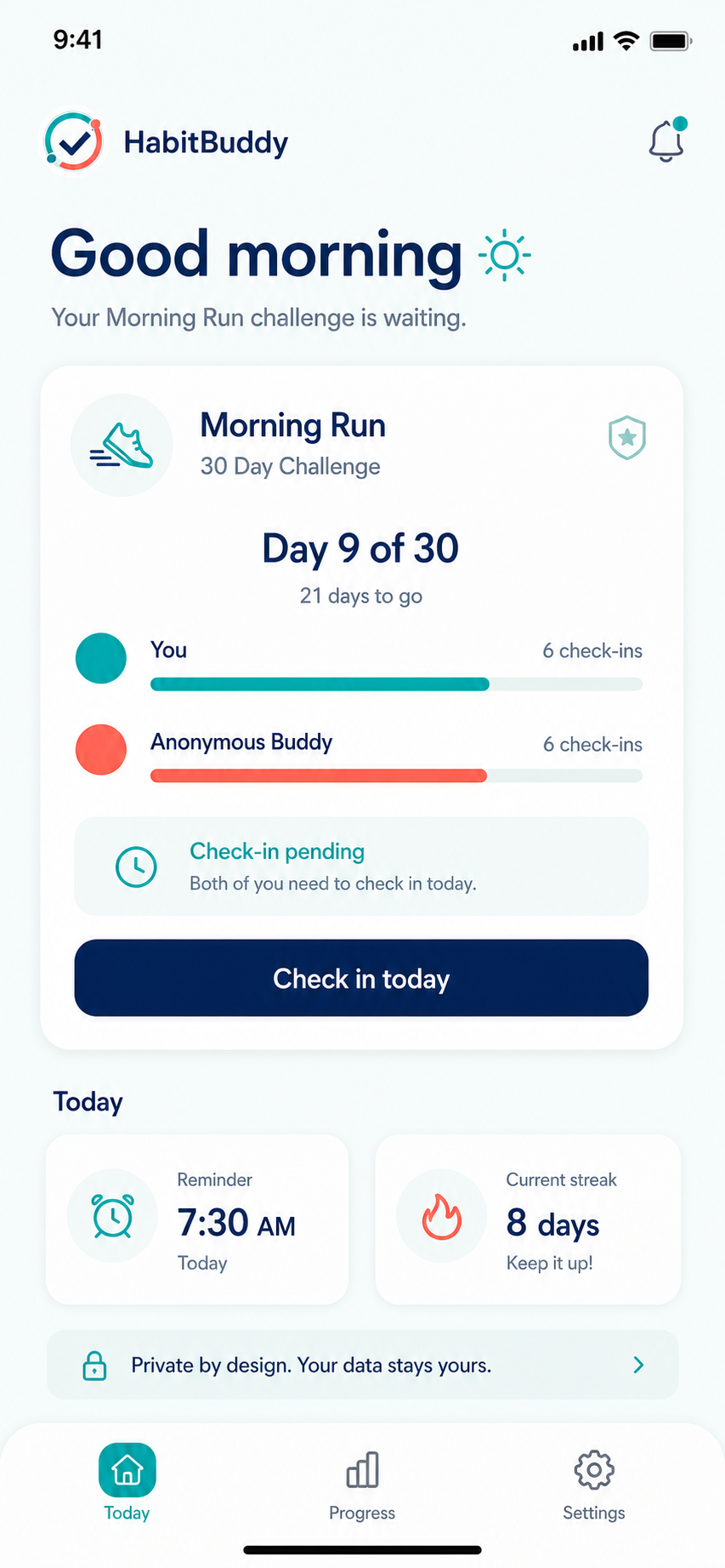 HabitBuddy Today screen